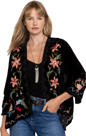 JOHNNY WAS Women's Floral Embroidered Silk-Blend Velvet Cropped Bolero