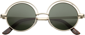 Women's Indie Retro Round Flat Lens Metal Sunglasses Gold