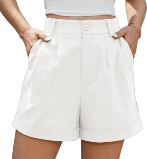 Jouica Women's High Waist Linen Roll Up Shorts with Pockets