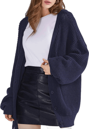 Qualfort Women's Oversized Cotton Button-Down Cardigan Sweater