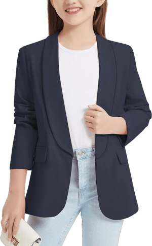 EXARUS Girls Long Sleeve Shawl Collar Blazer