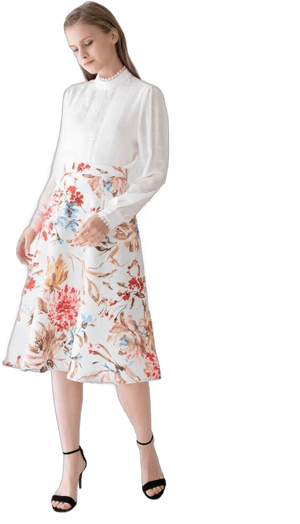 Floral Print A-Line Midi Skirt