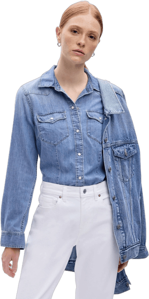 Gap Women's Western Denim Button Down Shirt Blouse Top