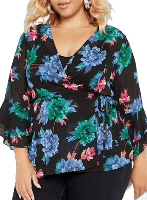 City Chic Charlie Floral Print Wrap Top in Blooming at Nordstrom, Size Xxl