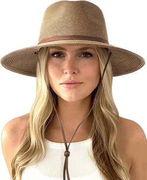 FURTALK Women's Wide Brim Panama Sun Hat with Wind Lanyard