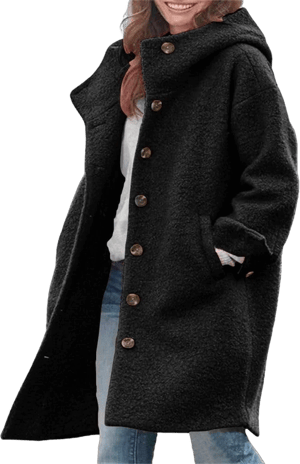 Women's Wool Blend Single Breasted Trench Coat with Hood