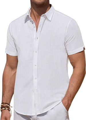 Demeanor Men's Casual Linen Short Sleeve Shirt