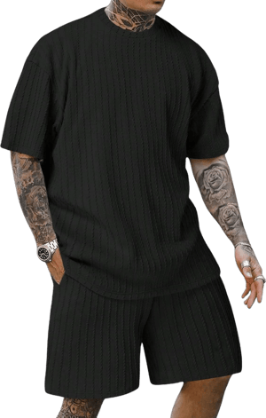 COZYEASE Men's 2 Piece Crewneck T-Shirt and Drawstring Track Shorts Set