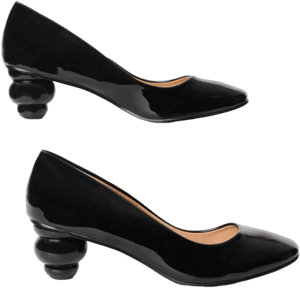 Unique Vintage Black Patent Leatherette Ball Heel Pumps