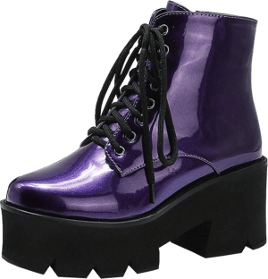 Parisuit Women's Goth Patent Platform Chunky Heel Ankle Boots