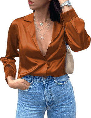 Women's Satin Silk Button Down Shirt