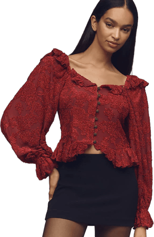Anthropologie Velvet Burnout Peasant Top