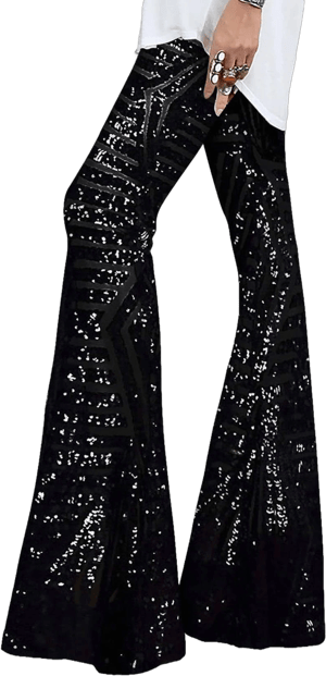 EVALESS Women's Sparkly Sequin High-Waisted Flare Pants