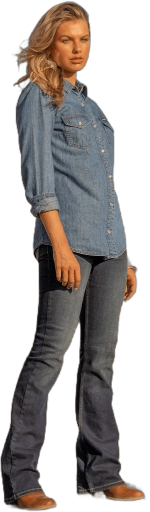 Wrangler Women's Denim Snap Long Sleeve Western Shirt