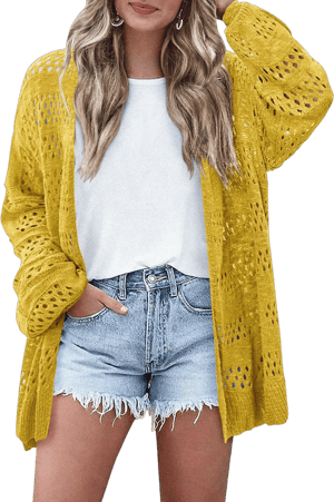 Women's Open Front Long Sleeve Crochet Cardigan