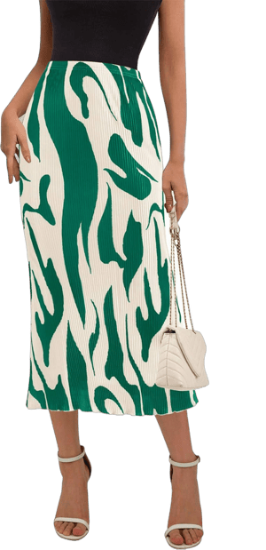 PRETTYGARDEN Women's High Waist Pleated Graphic Print Midi Skirt