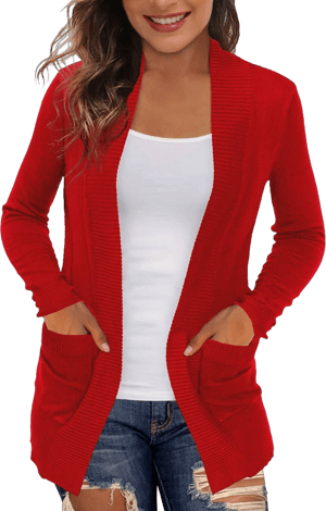 Women's Casual Open Front Cardigan Sweater with Pockets