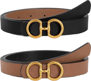 ILANKTOZI Women Reversible Leather Belt for Jeans Pants Fashion Ladies Belt with Gold Buckle, Women's, Size: One size, Brown