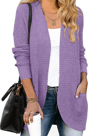 ZESICA Women's Open Front Long Sleeve Knit Cardigan