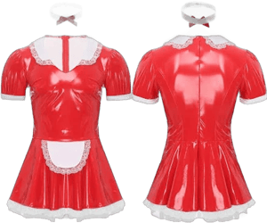 Us Men Leather Maid Dress With Lace Neck Ring Apron Set Sissy Maid