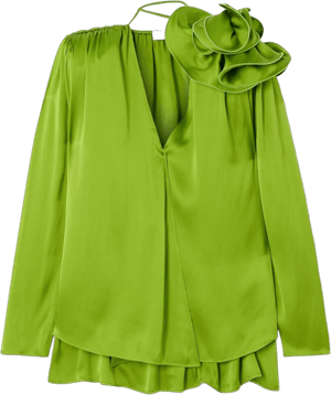 Magda Butrym Appliquéd Gathered Silk-Satin Blouse