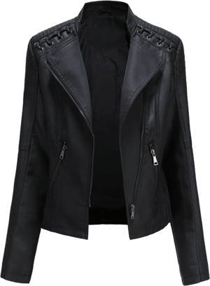 Faithtur Women's Faux Leather Long Sleeve Moto Biker Jacket