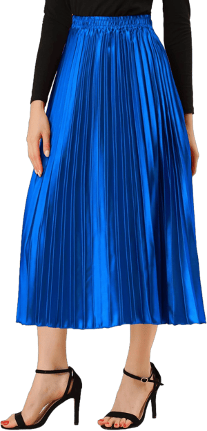 Allegra K Women's Metallic Shiny Accordion Pleated Midi Skirt