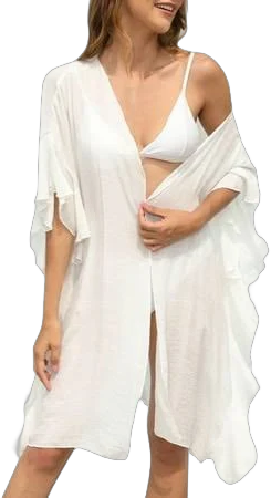 Tofotl Women's Sheer Cover Ups Swimwear White Kimono Beach Coverup Open Front Cover Ups Summer Beachwear