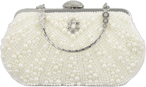 Oweisong White Pearl Clutch Purses for Women Wedding Bride Pearl Evening Bag Party Clutch Wallet Tote Handbag