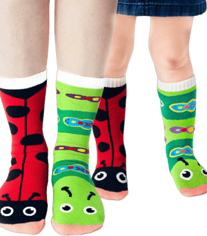 Ladybug & Caterpillar Matchy Mismatchy Socks Set - Fun Socks for Adults and Kids Adult Large / Kids Small