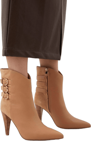 Karen Millen Women's Leather and Suede Cone Heel Buckle Boots