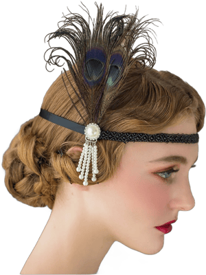 1920s Flapper Pearl Peacock Feather Headpiece