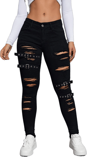 Floerns Women's Ripped Distressed High Waist Stretch Denim Pants