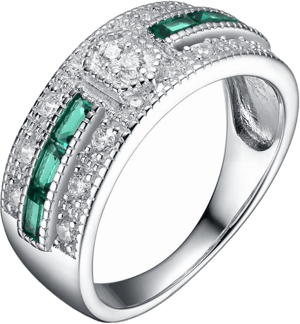 Genevive Women's Sterling Silver Emerald Cubic Zirconia Pave Cocktail Ring