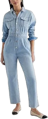 Express Women's Casual Denim Relaxed Ankle Straight Leg Jumpsuit
