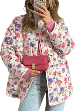 Tankaneo Women's Oversized Floral Quilted Puffer Jacket