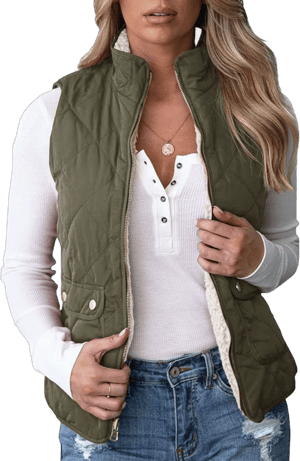 Valphsio Women's Reversible Quilted Zip Fleece Vest with Pockets