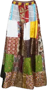 Womens Patchwork Maxi Skirt Colorful Silk Blend Beach Flare Long Skirts S