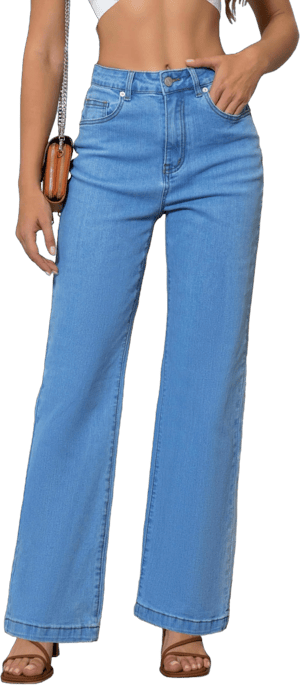 ETTELO Women's Mid-Waisted Straight Leg Lightweight Tummy Control Jeans