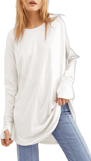 Women's Casual Long Sleeve Crew Neck Tunic Top with Thumb Holes