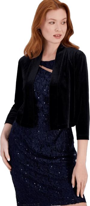 Connected Women's Velvet 3/4-Sleeve Shrug Jacket