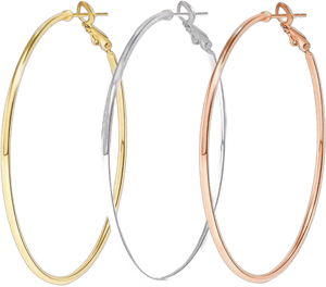 Cocadant Gold Hoop Earrings for Women Girls,3 Silver Hoop Earrings Stainless Steel 14k Rose Gold Plated