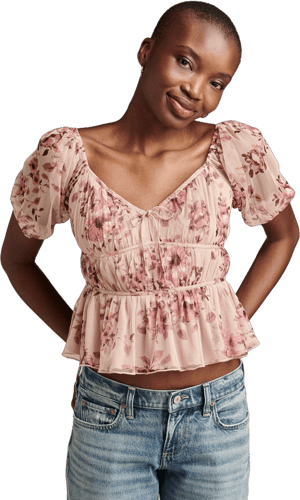 Lucky Brand Women's Floral-Mesh Date Night Top