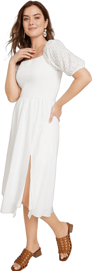 maurices Women's Eyelet Puff Sleeve Midi Dress