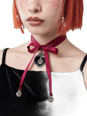 Minga London Satin Ribbon Choker Necklace with Heart Pendant