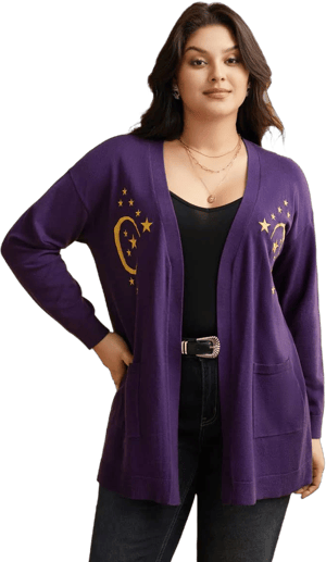 BloomChic Women's Celestial Embroidered Loose Long Sleeve Cardigan Sweater