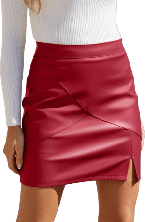 Women's High-Waisted Fuax Leather Mini Skirt with Shorts