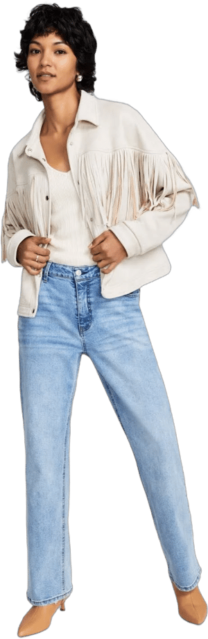 Fringe-Trim Faux Suede Jacket