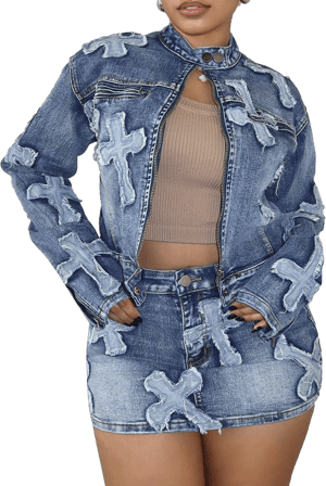 Women's Casual Denim Set with Pockets