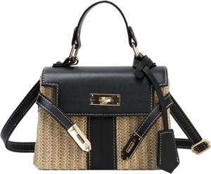 FAIRYSAN Women's Straw Crossbody Beach Bag with Leather Stitching